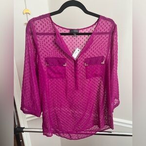 pink polka dot textured blouse